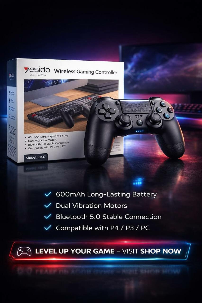 Геймпад Yesido KB47 беспроводной для PS4 / PS3 / ПК / смартфона, Bluetooth 5.0, RGB, гироскоп