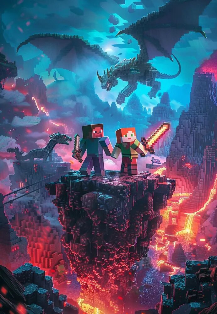 Алмазная Мозаика "LEGO Minecraft" 40х60 См Алмазная Вышивка / Картина Стразами Подарков / Украшения