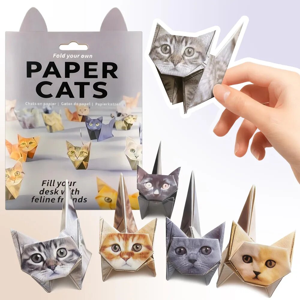 DIY набор оригами кошки, Greatunes 50 листов - 3D бумажные коты для сборки, творческий набор для детей и взрослых, декор для стола, подарок любителям животных и рукоделия