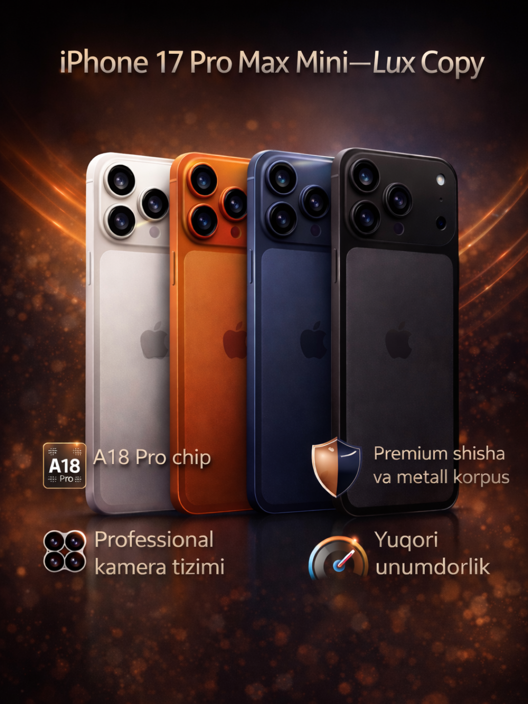 Смартфон Apple iPhone 17 Pro Max COPY MINI, 6GB/128GB, NFC, Wi-Fi, сканер барометр, голубой — фото 1