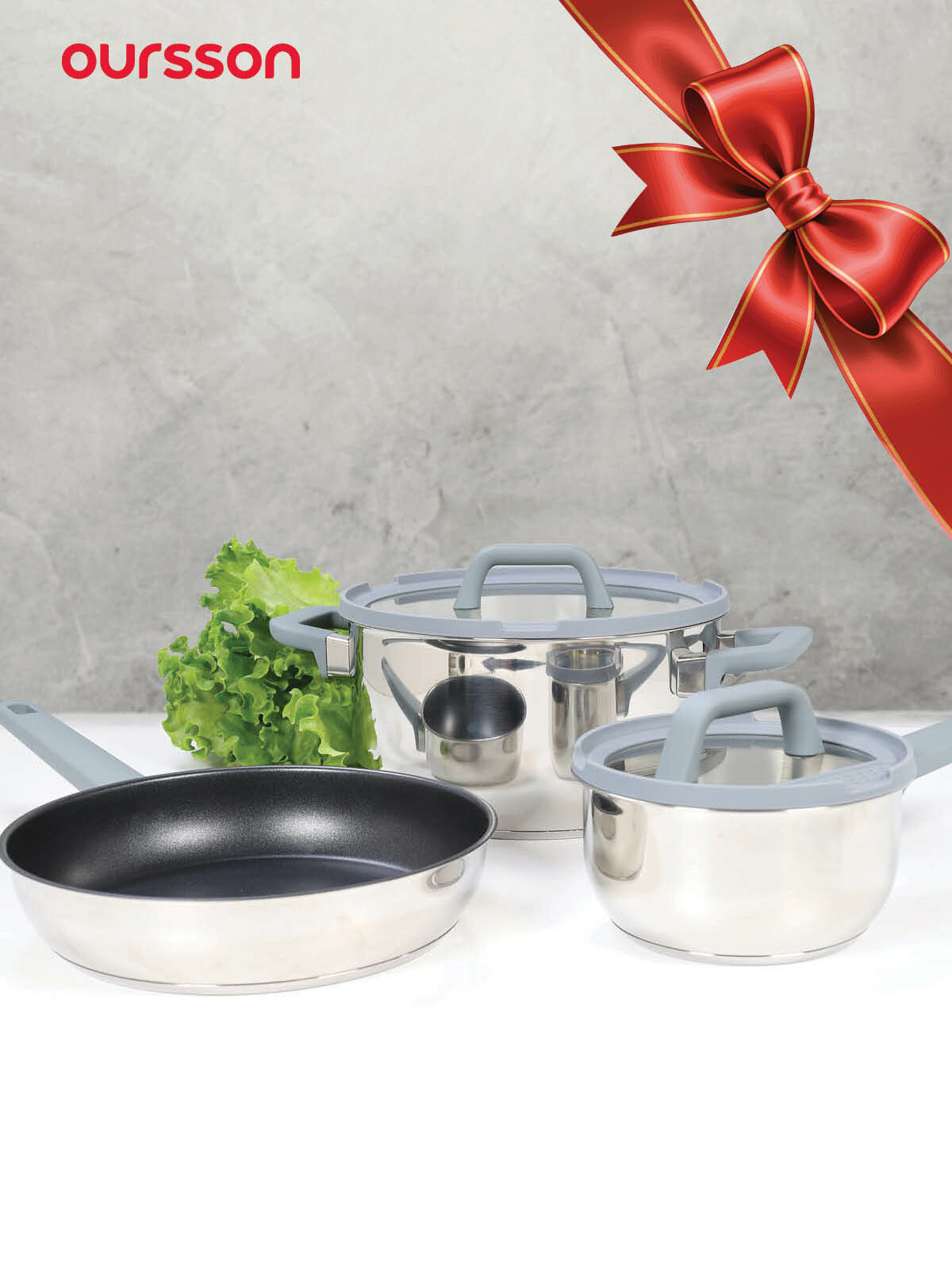 Набор посуды Oursson "Oursson" CS6405S/GR, нержавеющая сталь, антипригарное покрытие
