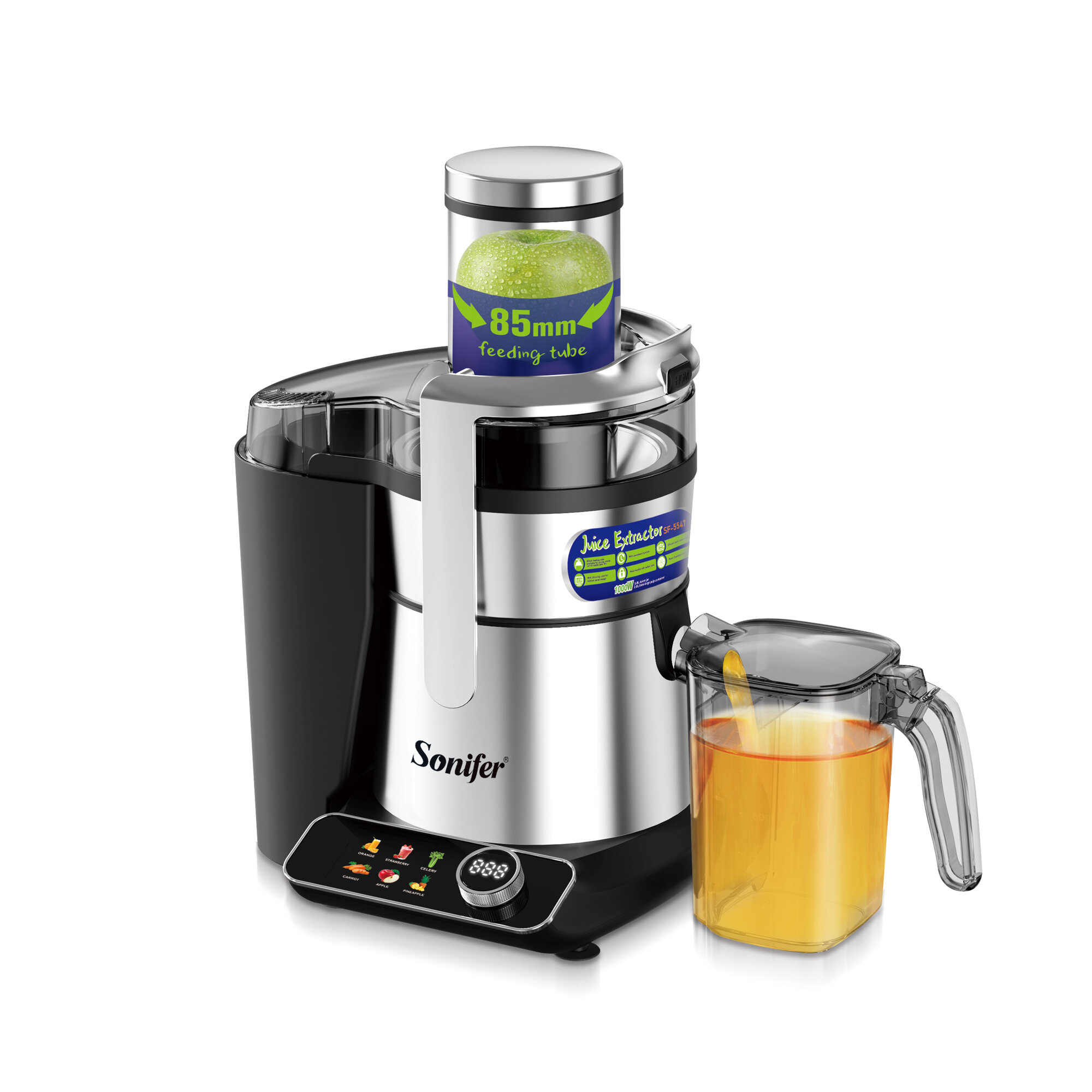 Соковыжималка SONIFER SF‑5544, шнековая медленного отжима, с большим резервуаром для сока и пульпы