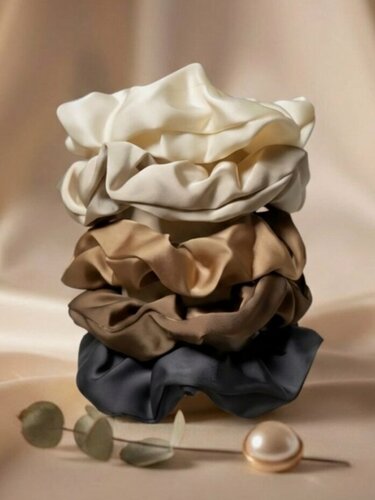 Изображение товара Резинки для волос шелковые набор 5 штук базовые цвета не ломают не перетягивают волосы