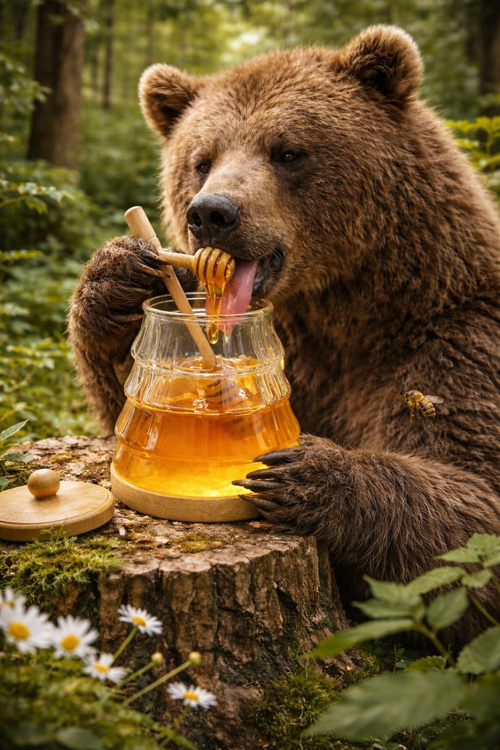 Стеклянная ёмкость для меда, с бамбуковой крышкой, деревянная ложка- дозатор, стеклянная