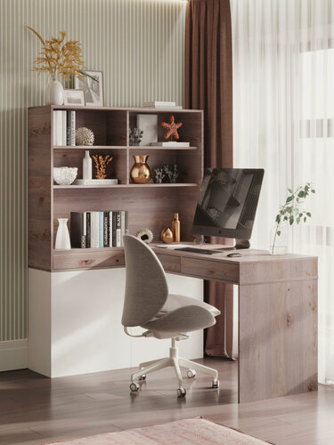 Изображение товара Стол компьютерный со стеллажом и ящиками Click, белый/нельсон, 120х155х167 см