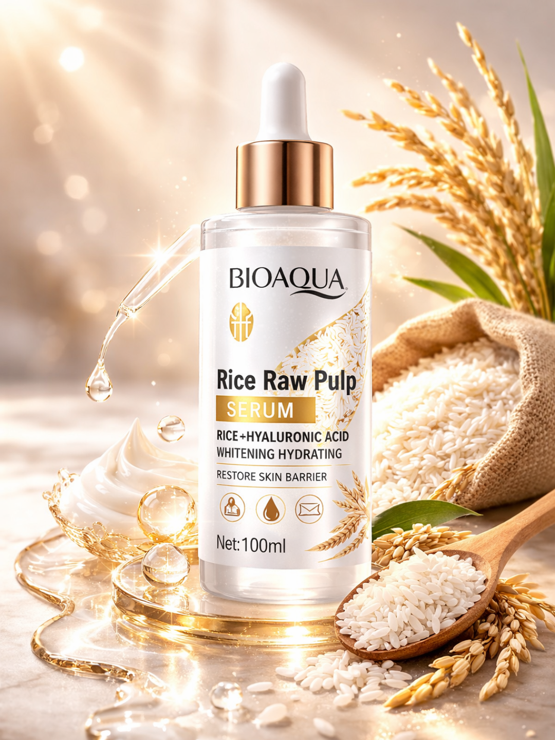 Сыворотка Bioaqua "Rice Raw Pulp", с экстрактом риса, с гиалуроновой кислотой — фото 1