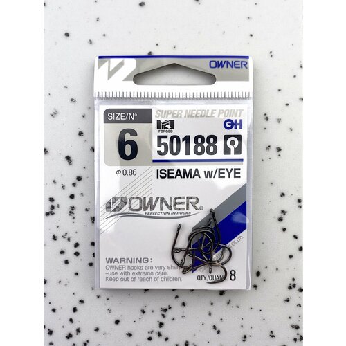 Крючок рыболовный Owner Iseama w/eye 50188 №6 0,86 мм, набор 8 шт.
