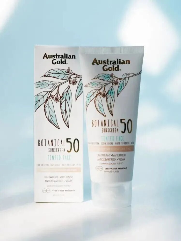 Australian Gold Botanical SunScreen SPF 50 (Light), тонирующий минеральный лосьон для лица