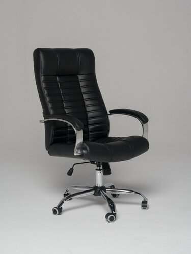 Изображение товара Кресло офисное Атлант-2 черное, экокожа, хромированное с колесиками