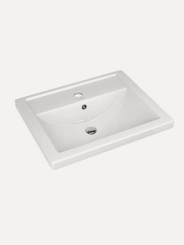 Изображение товара Мебельная раковина Kirovit Фостер 60 накладная, подвесная, фарфоровая, со встроенным сливом-переливом, белая, раковина для ванной, прямоугольная