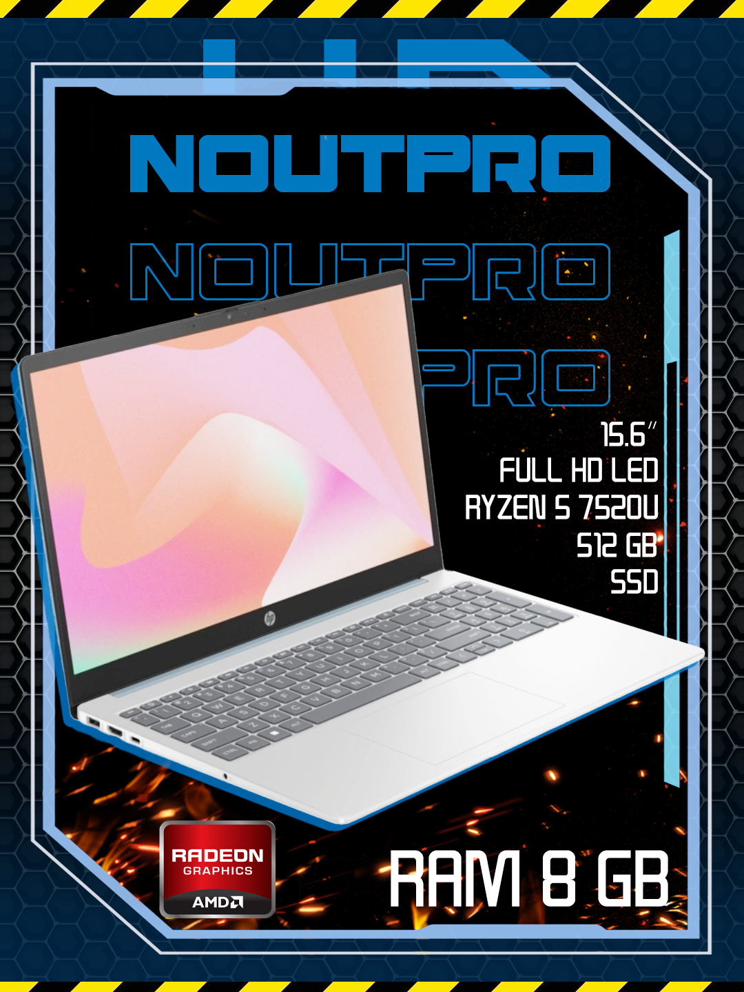 Ноутбук HP LAPTOP, AMD Ryzen™ 5 7520U, RAM 8 GB LPDDR5,512 GB SSD,15.6″ Full HD LED