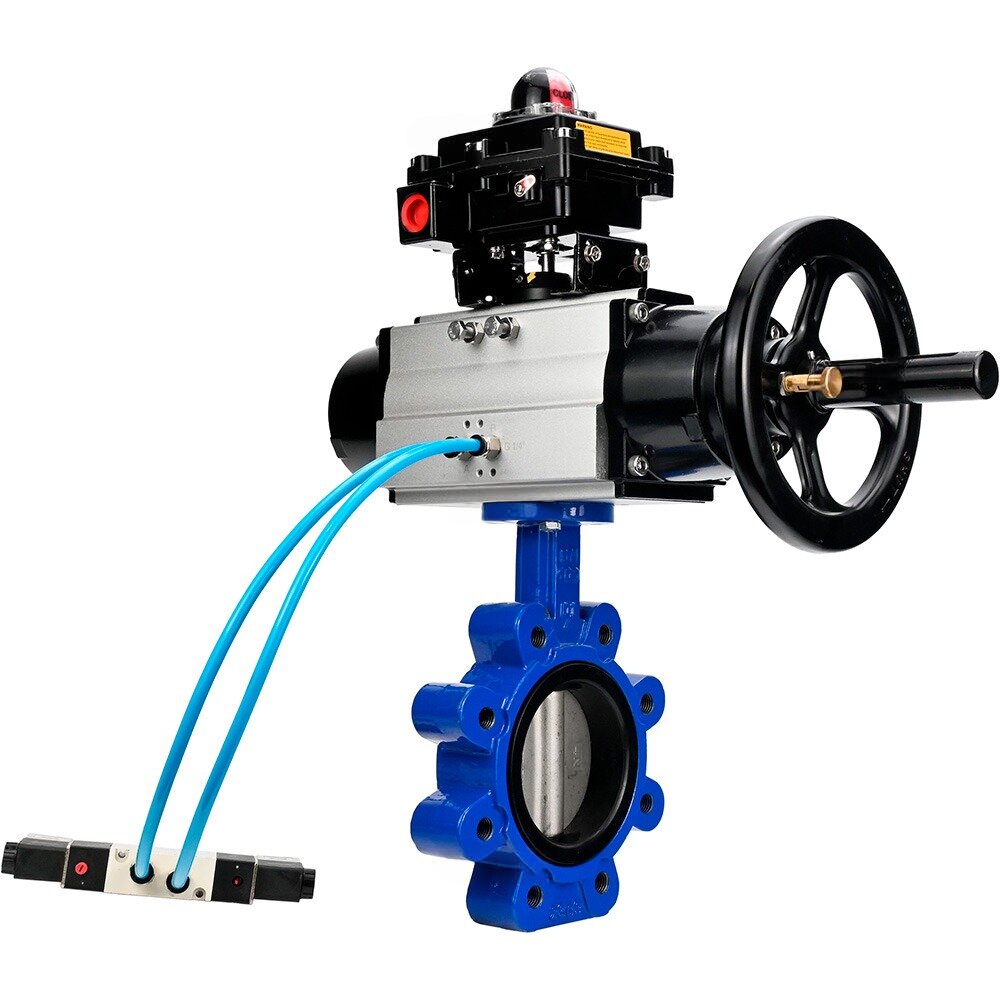 Затвор DN.ru QT450-304-NBR-2W-Fb-H Ду125 Ру16 LUG, с пн. приводом DA-105-1, пн. распред. PND1-T08 NAMUR и БКВ LSB-410