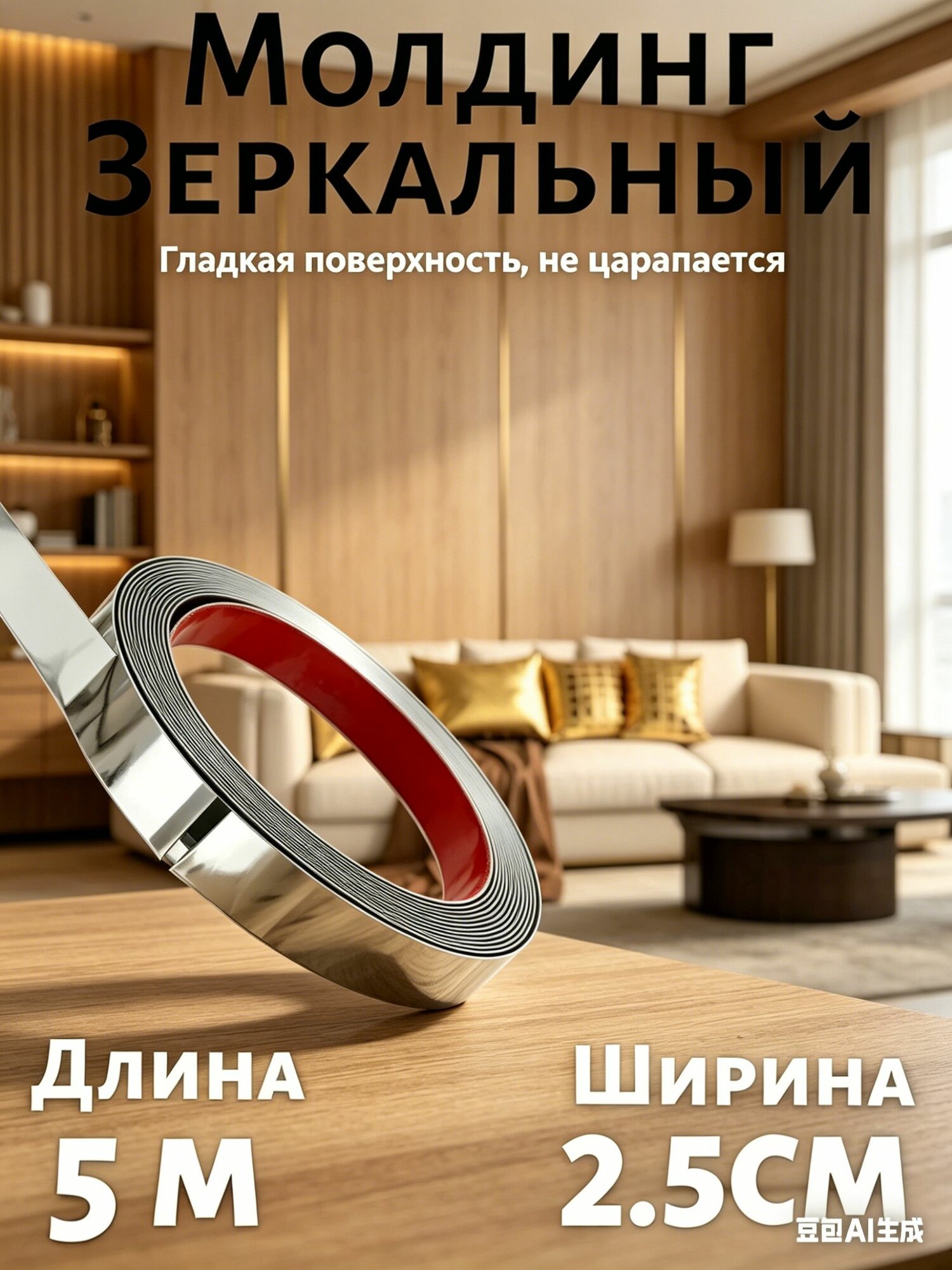 Зеркало титаново-серебряное шириной 2.5см/длиной 5 метра