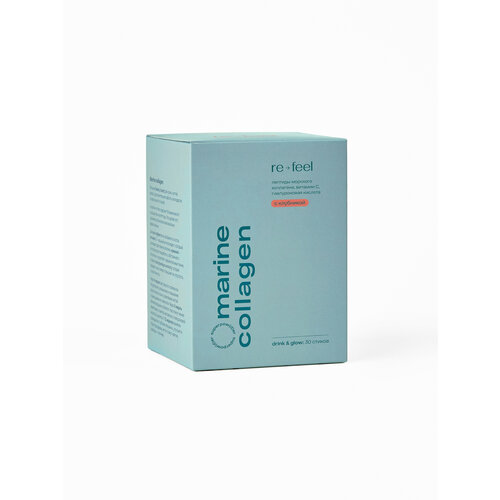 Морской коллаген порошок re-feel с клубникой и витамином C, для сияющей кожи и волос, для суставов и связок 30 стиков