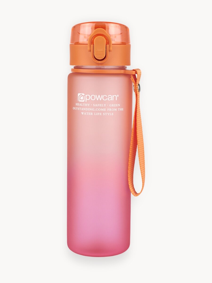 Бутылка для воды детская в школу POWCAN спортивная - оранжево-розовая, 560 мл. матовая, герметичная