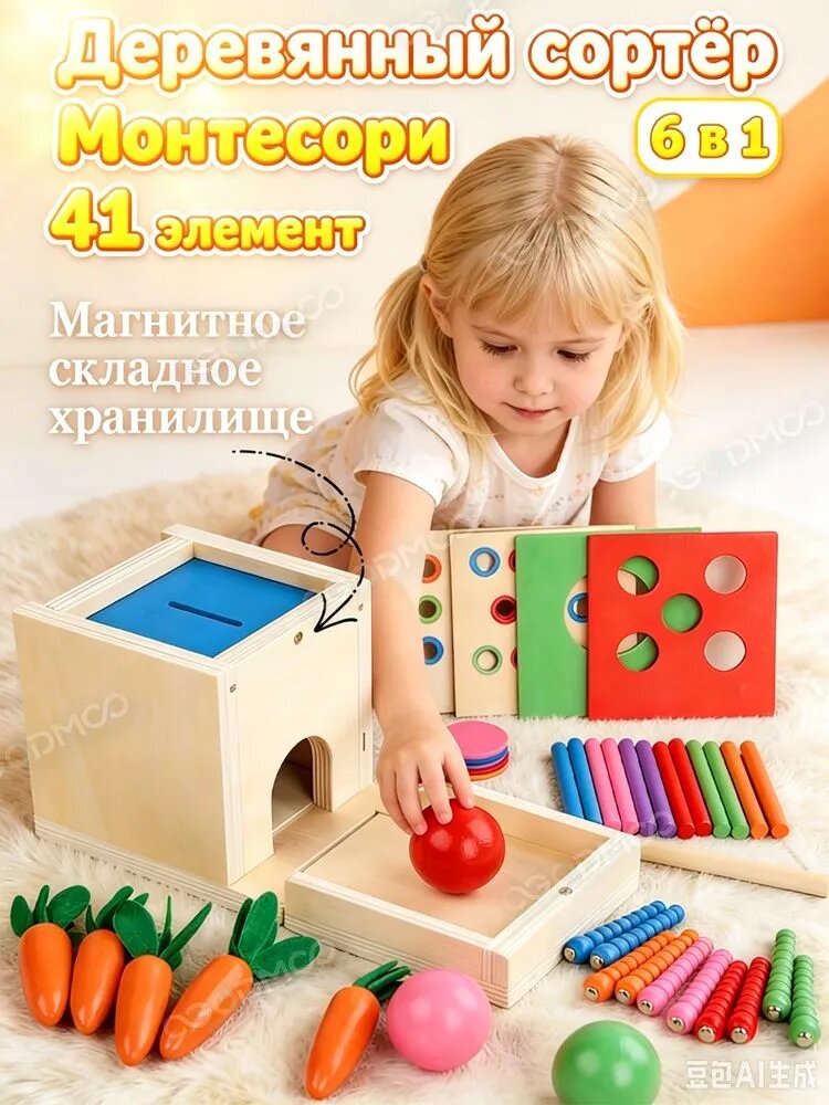 Игрушка Монтессори 6 в 1, сортер, копилка, вытаскивание репы для малышей