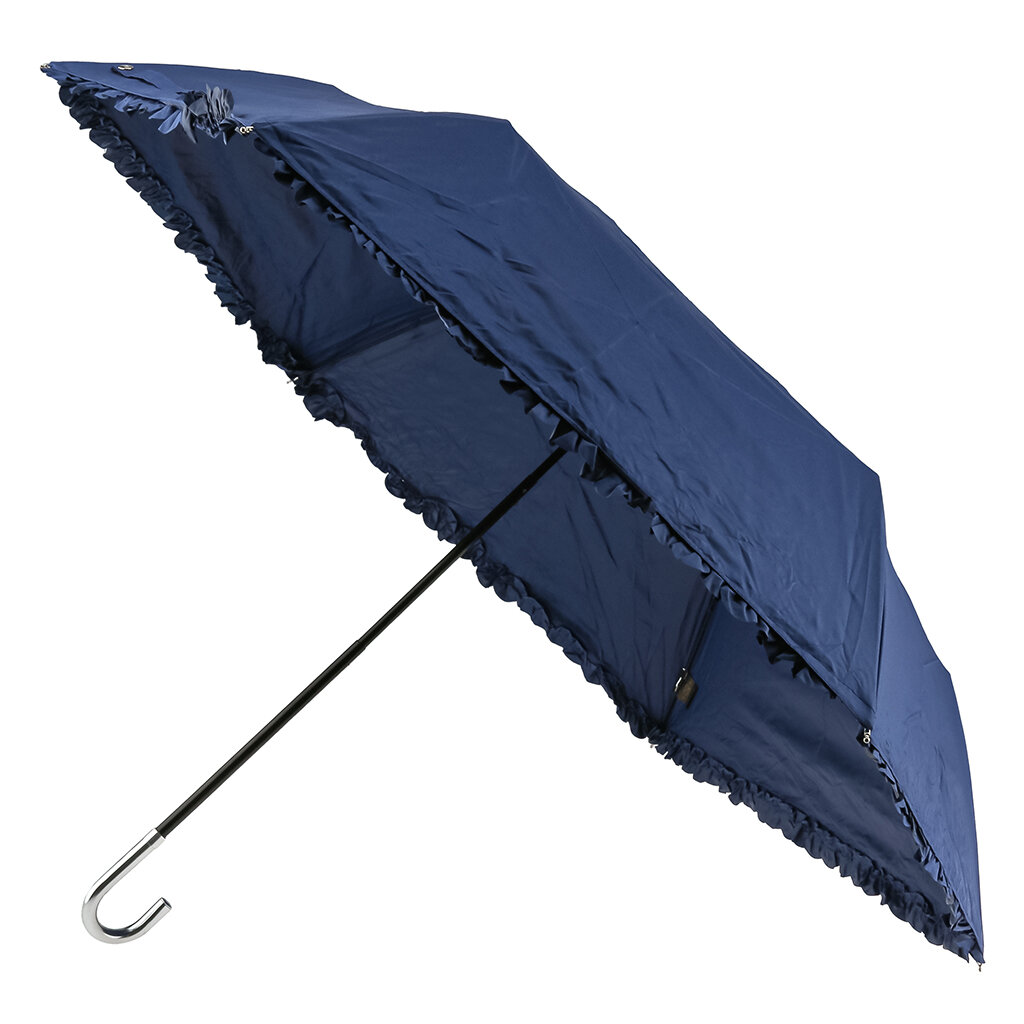 Зонт КНР механический "Романтика" ткань эпонж полиэстер с рюшами + черное УФ-покрытие, 8 лучей, диаметр купола 86 см, h 58 см, 3 сложения, 28 см в сложенном виде, алюминиевая ручка, цвет синий, 227 гр (RST3192)