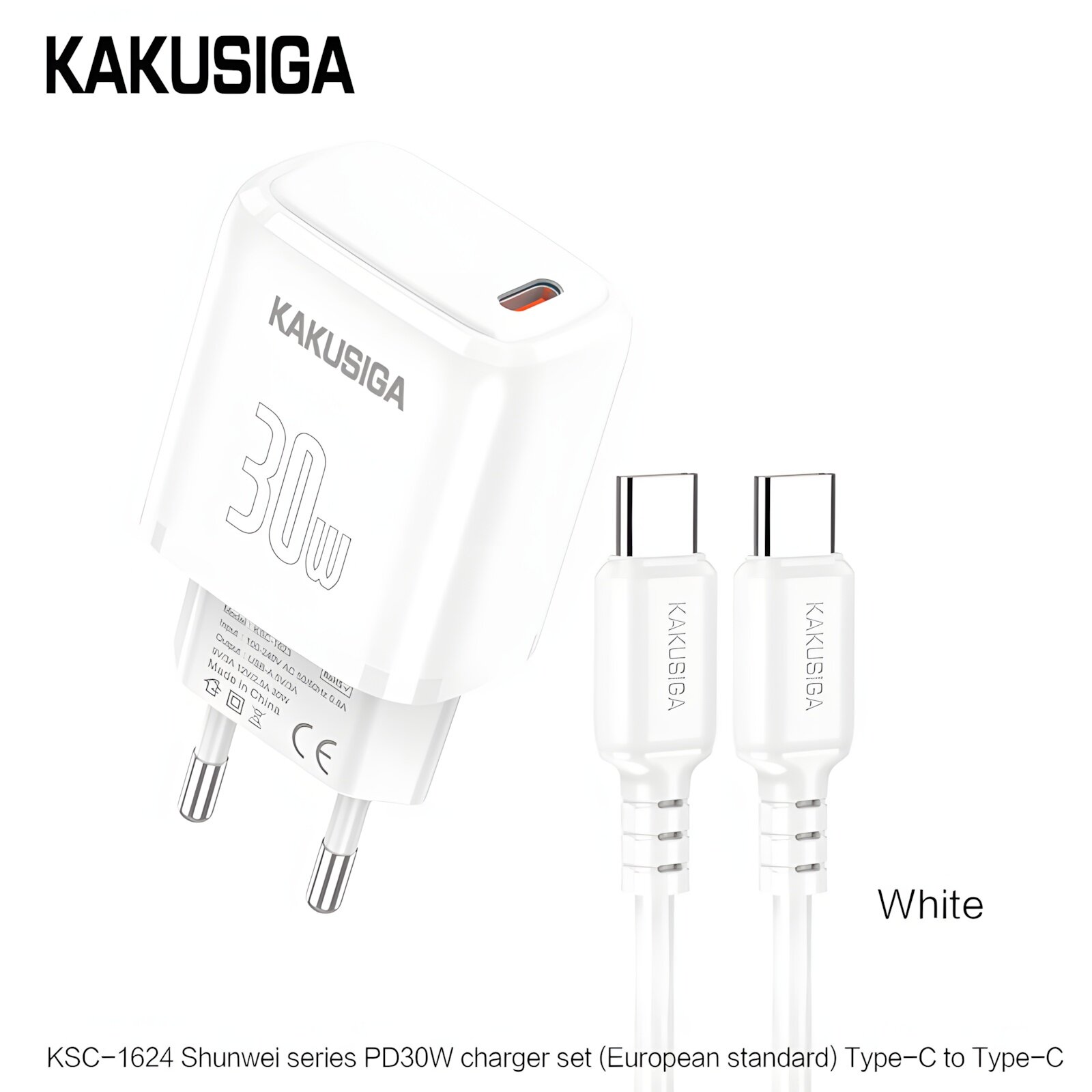 Сетевое зарядное устройство KAKUSIGA KSC-1624, Type-C PD 20W, белое — фото 1