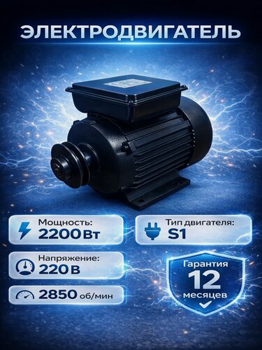 Изображение товара Электродвигатель / двигатель электрический чугунный корпус ДонТех 2200 Вт, ( 2.2 кВт, 2850 об/мин / + Шкив в комплекте )