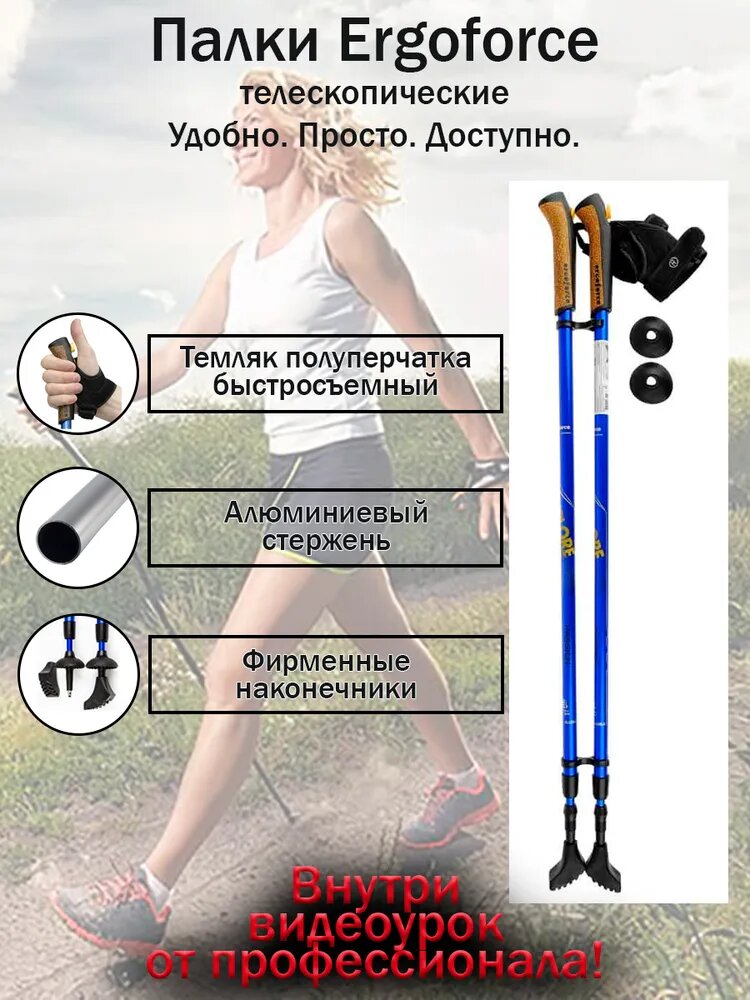 Палки для скандинавской ходьбы ERGOFORCE, телескопические, двухсекционные