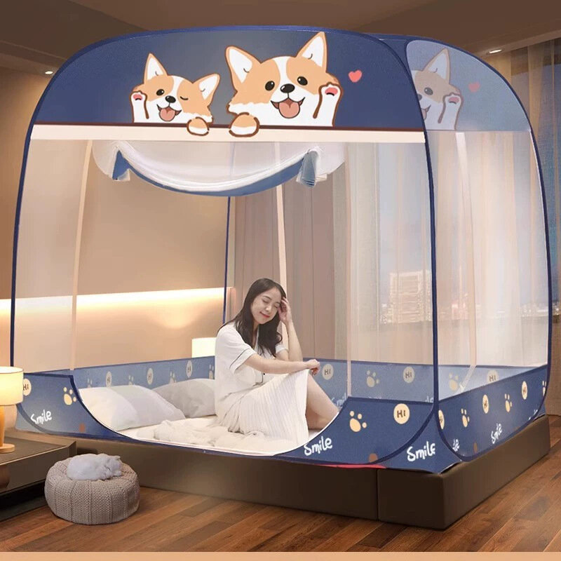 Детская складная москитная сетка с рисунком улыбающегося корги, 1.8м x 2.2м