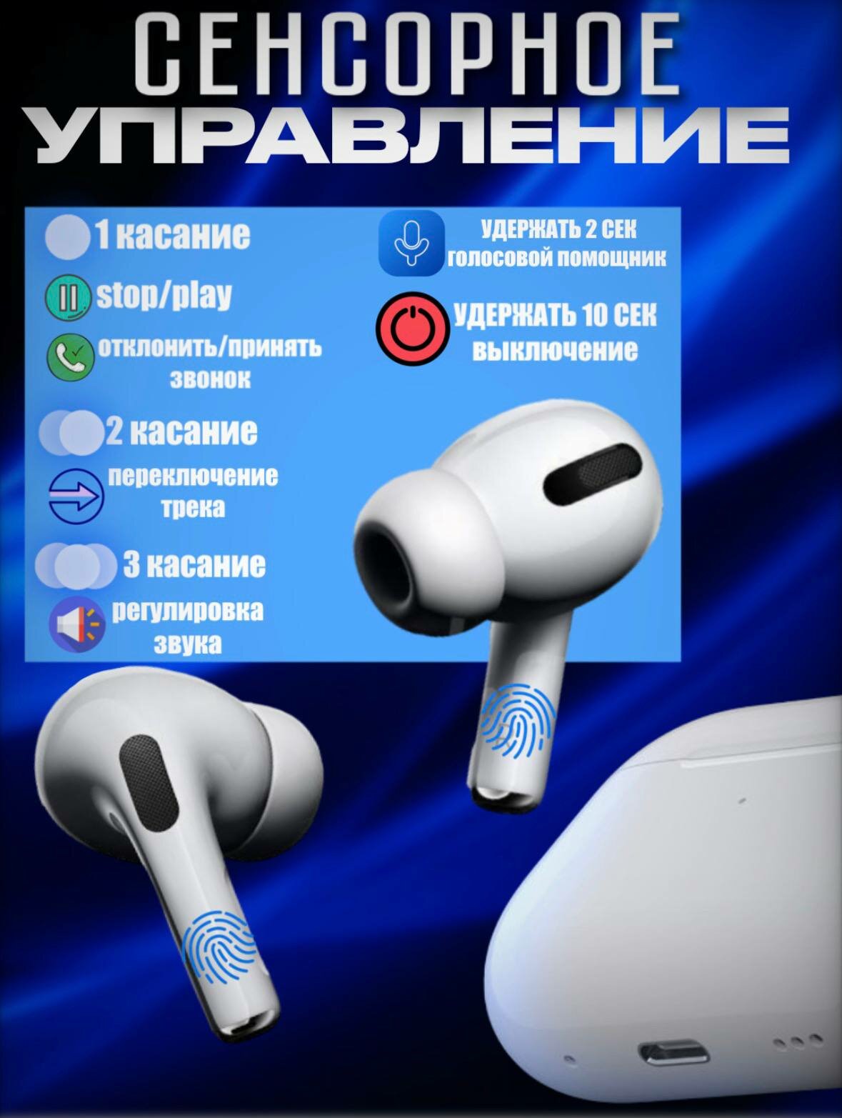 Наушники беспроводные Pods Pro, сенсорное управление, для iPhone и Android, USB-C