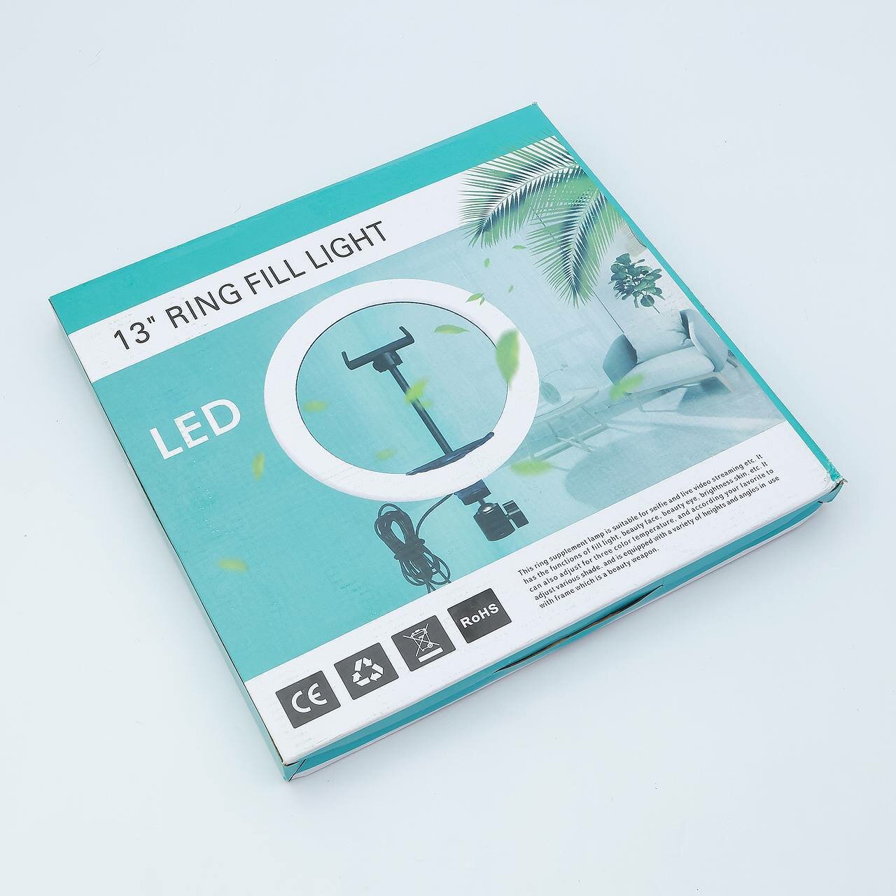 Светодиодная кольцевая лампа 13″ для видео, селфи и стримов. Регулируемая яркость, удобный держатель для телефона.