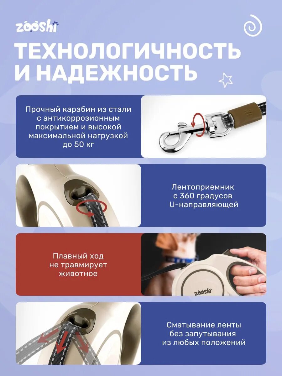 Поводок для собак мелких пород рулетка 5м 20кг — фото 1