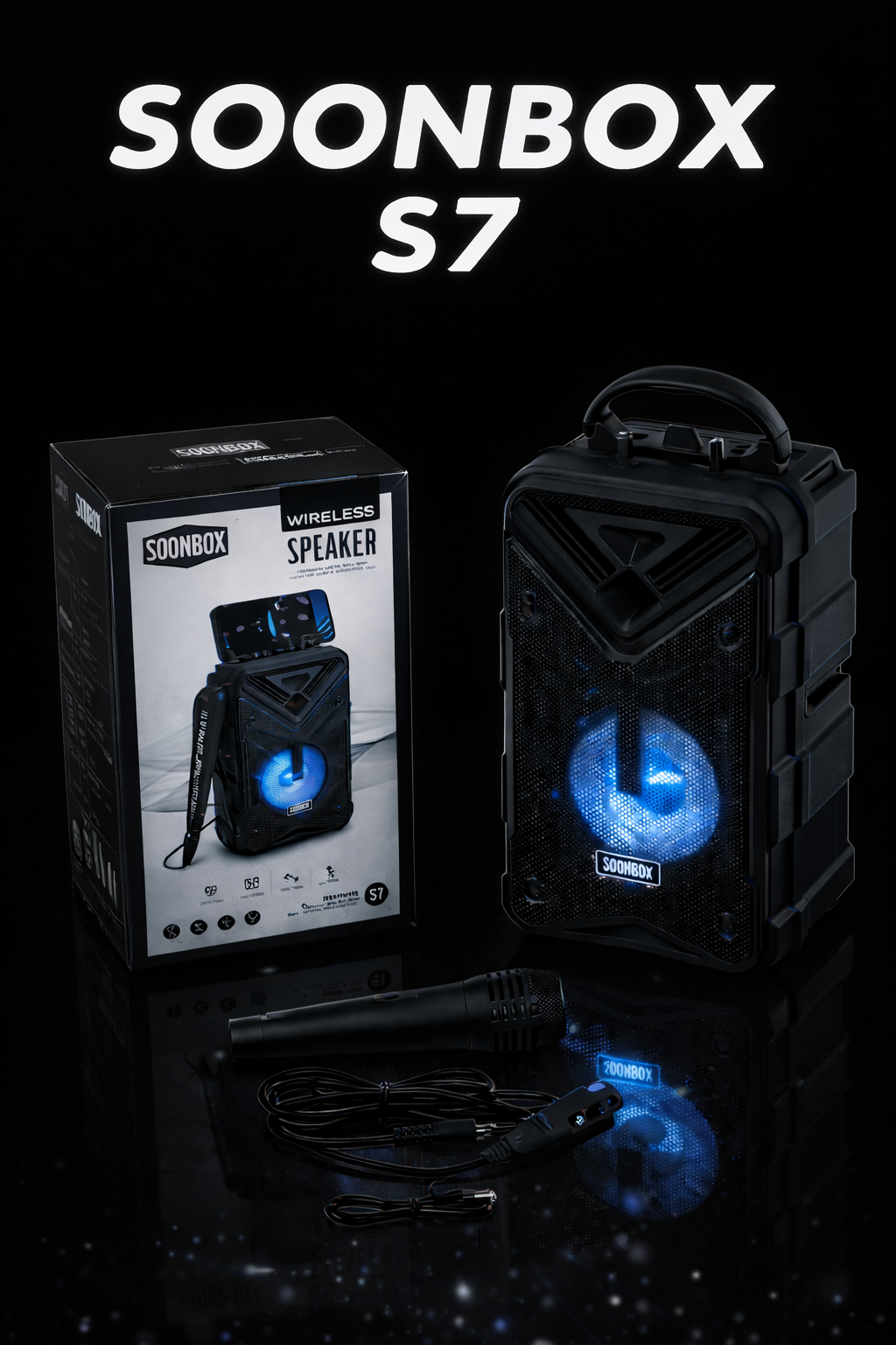 Караоке-колонка Soonbox S7, Bluetooth, FM-радио, микрофон, светодиодная подсветка