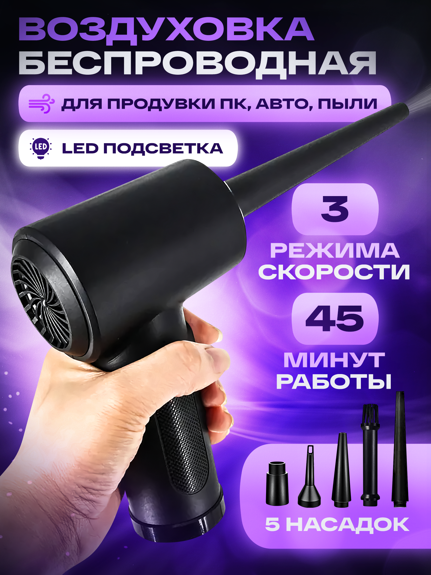 Воздуходувка Innopax Vivify, беспроводная, портативная, с антивибрационной системой