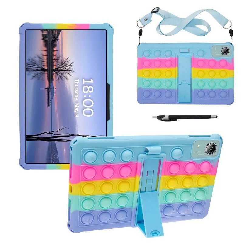 Чехол для Tecno MegaPad Pro 12 2025, небесно-голубой, с Pop It