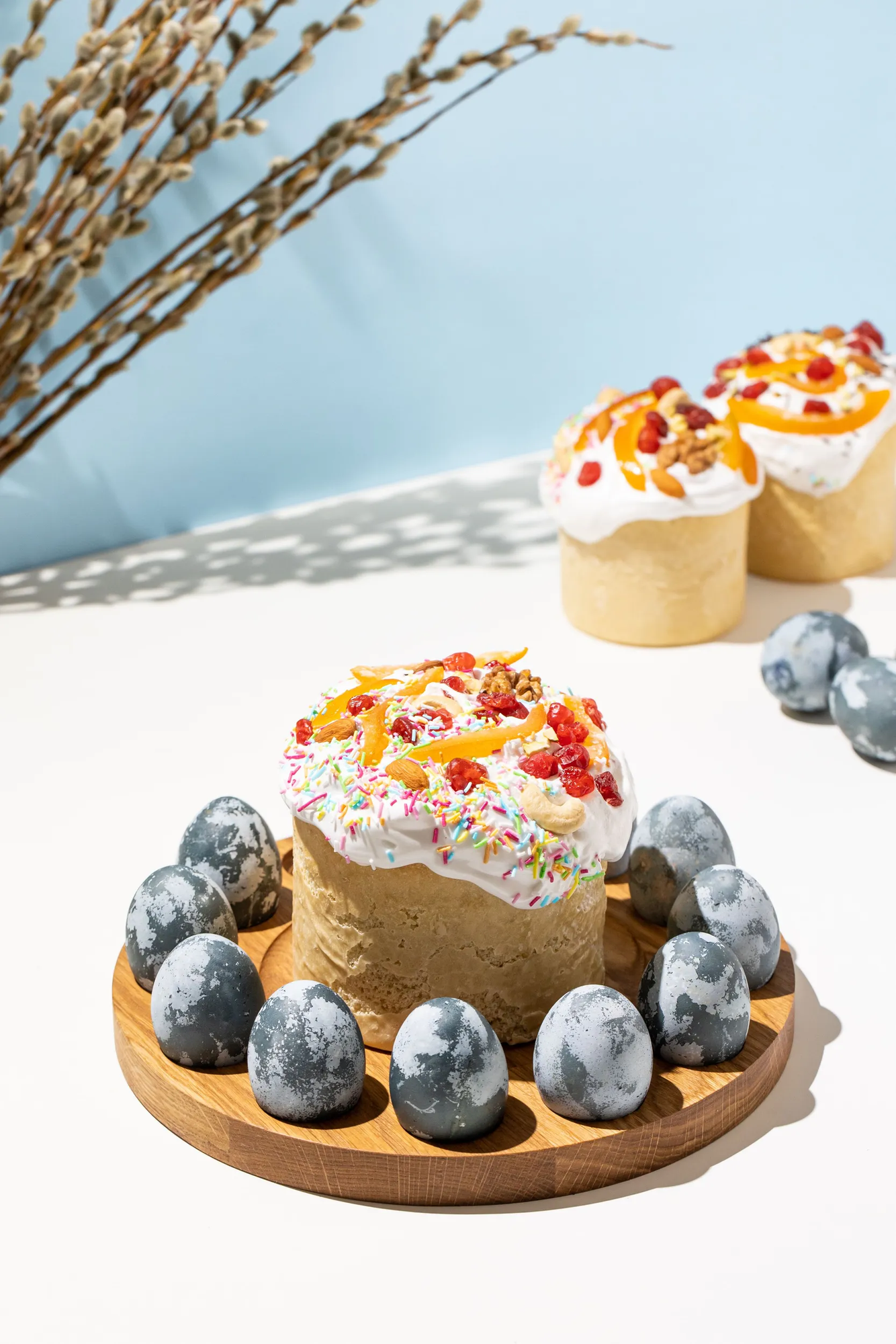 Подставка для кулича и 12 яиц пасхальная, дуб, 27х27 см, натуральный цвет