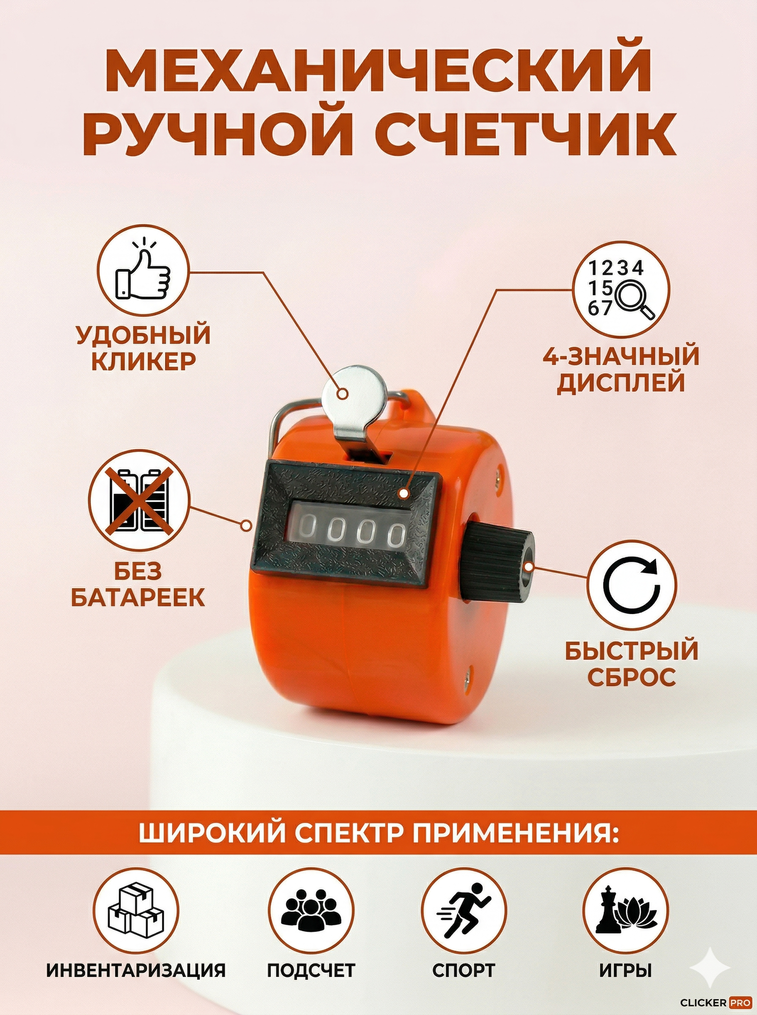 Ручной пластиковый счетчик кликер, механический, счет 0-9999