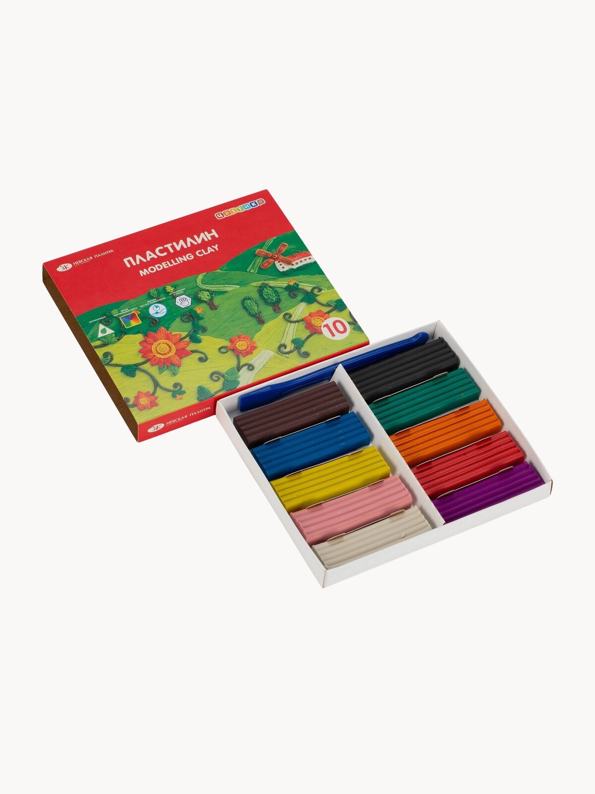 Пластилин Невская палитра Цветик, 10 цветов, 150 г, со стеком 32411672