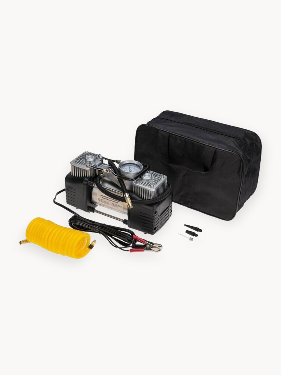 Компрессор автомобильный усиленный двухпоршневой REXANT / Насос для велосипеда, надувного матраса, 10 АТМ, 60л/мин