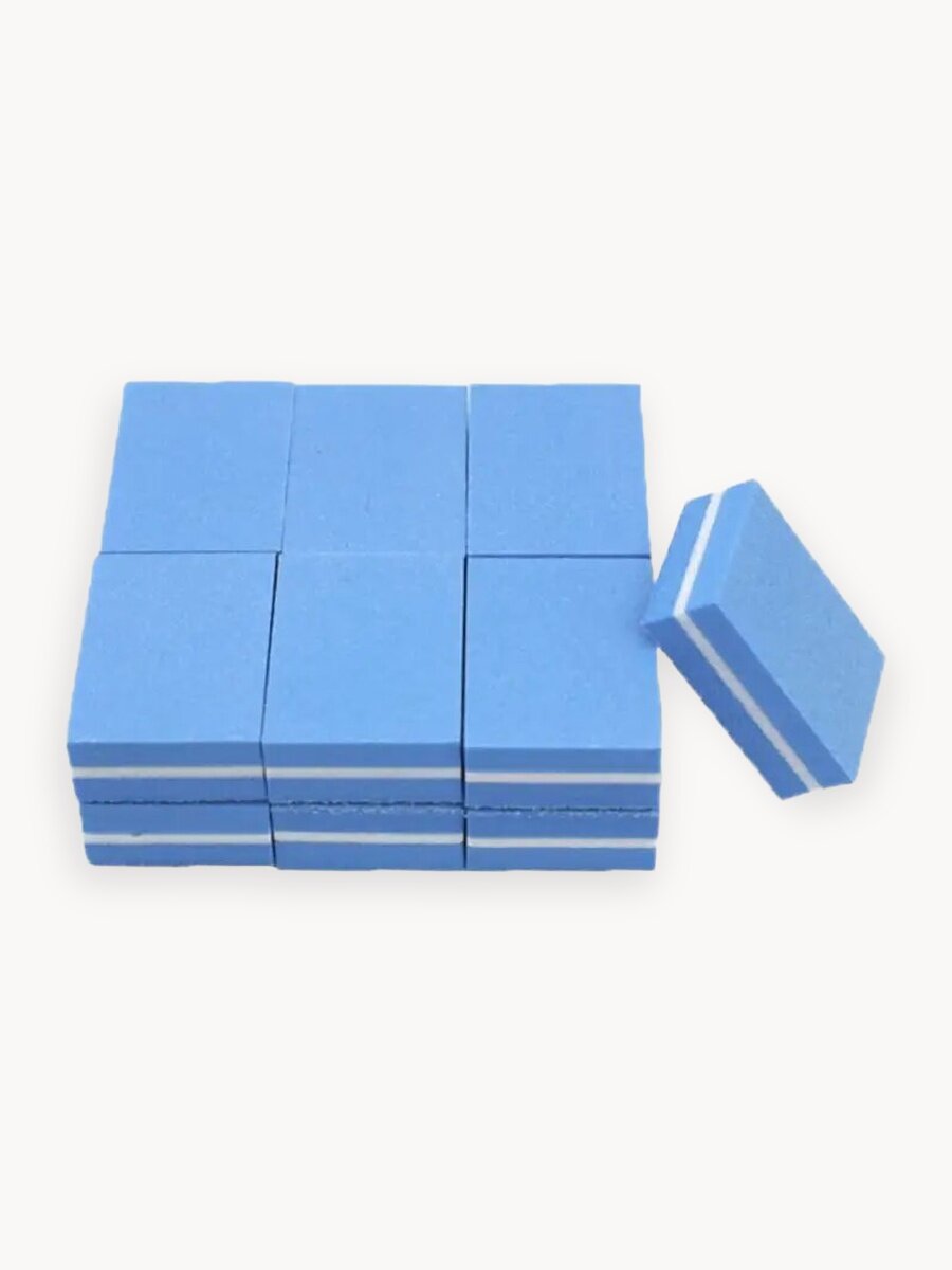 Мини баф, бафики, бафы для ногтей синий 100/180 (50шт/уп) 3,4*2,5*1,1см