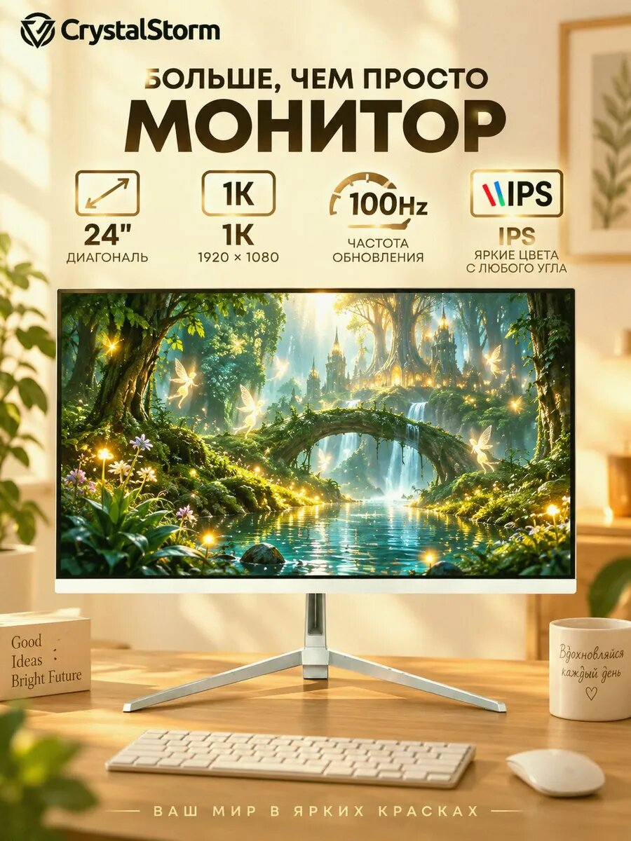 Монитор CrystalStorm, диагональ 24", 1920 x 1080 пикселей, 100Гц, матовый, белый