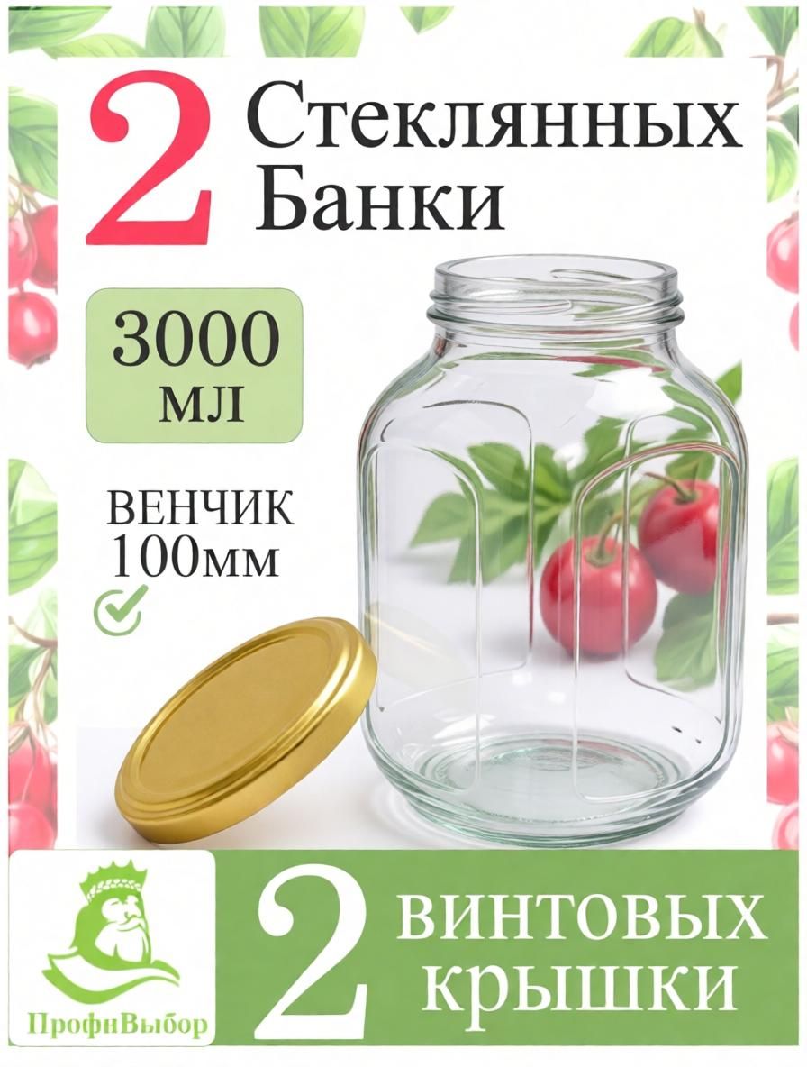 Банки стеклянные Кубышка 3л/3000мл , 2шт, с винтовыми крышками 100мм золото. SUPER NEW