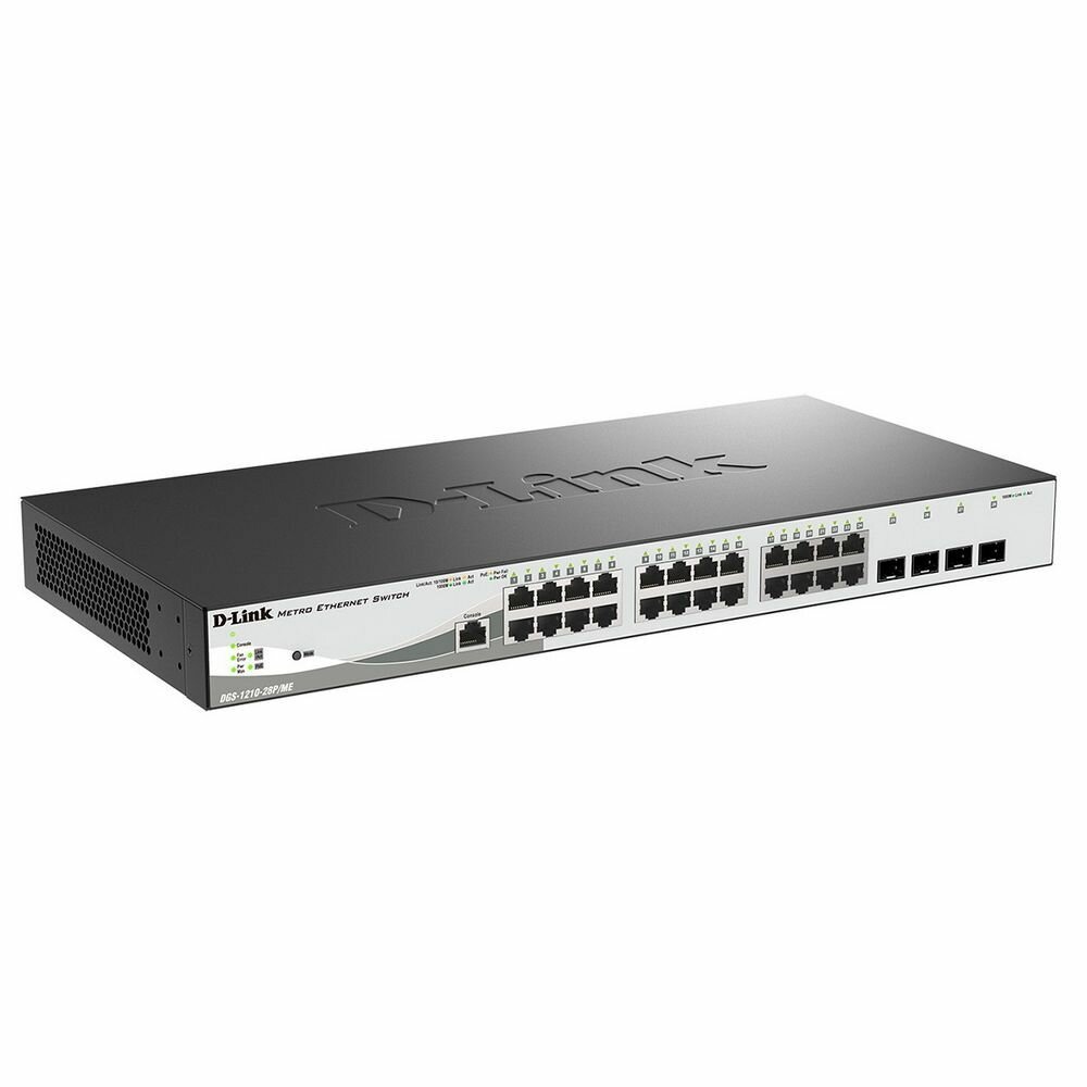 D-Link DGS-1210-28P/ME/B2A, L2 Managed Switch with 24 10/100/1000Base-T ports and 4 1000Base-X SFP ports (24 PoE ports 802.3af/802.3at (30 W), PoE Budget 193 W)