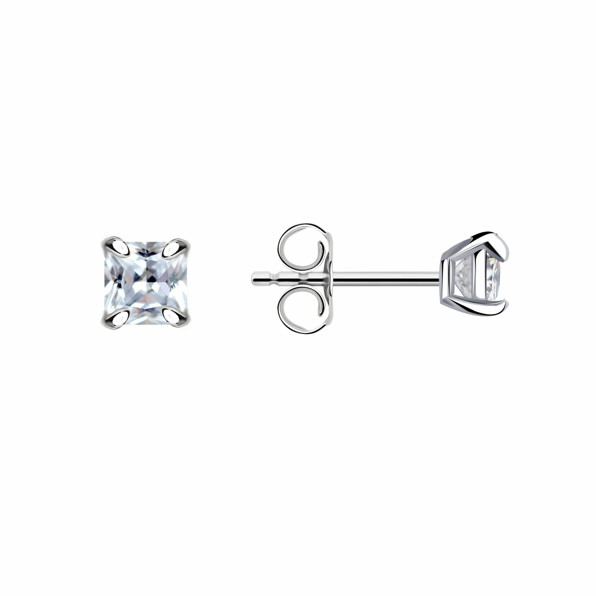 Серьги пусеты Diamant online, белое золото, 585 проба, родирование, циркон