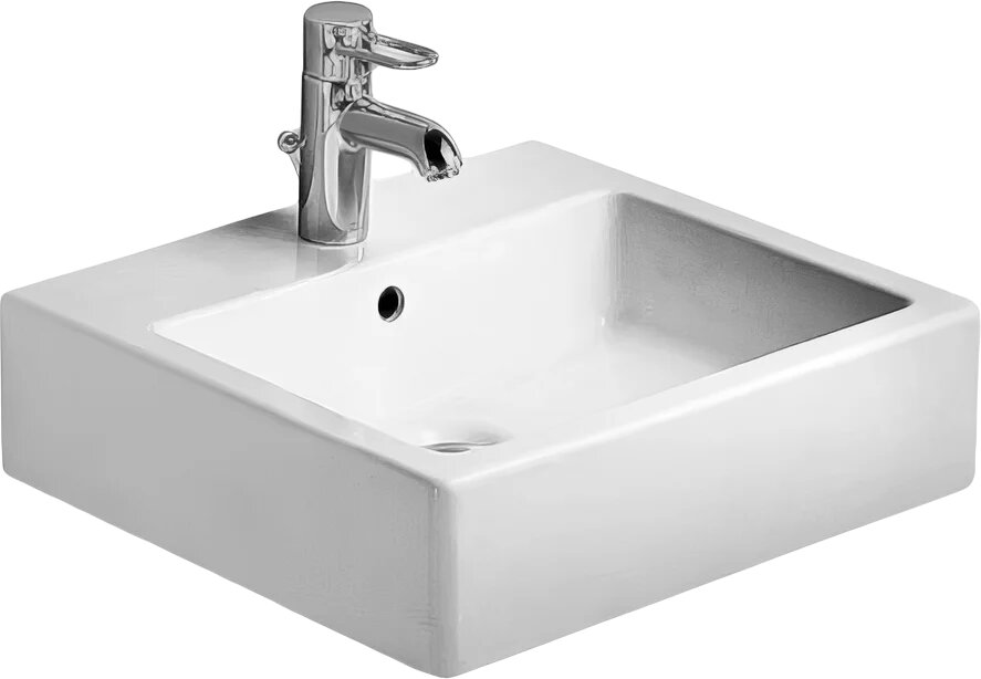 Накладная раковина Duravit Vero 50 накладная, фарфоровая, со встроенным сливом-переливом, прямоугольная, раковина для ванной, белая