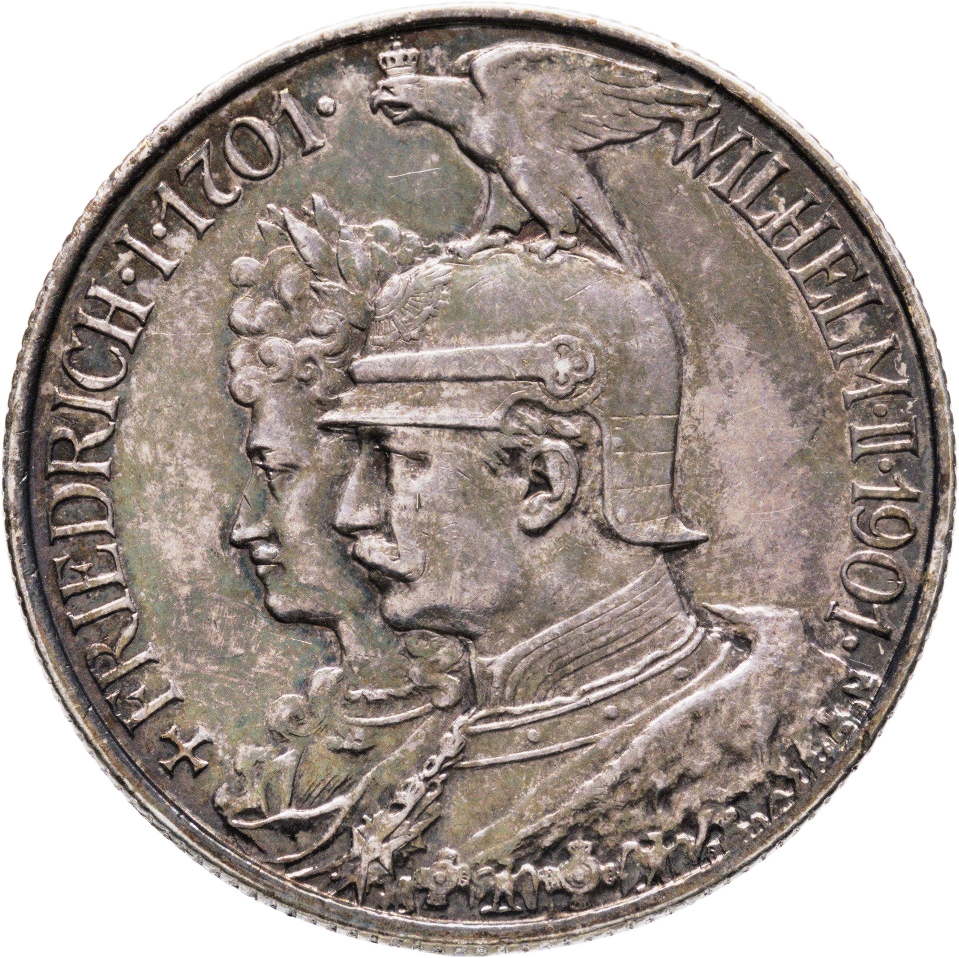 Германия Империя 2 марки mark 1901 "200 лет Пруссии", Серебро 900, в сохранности XF