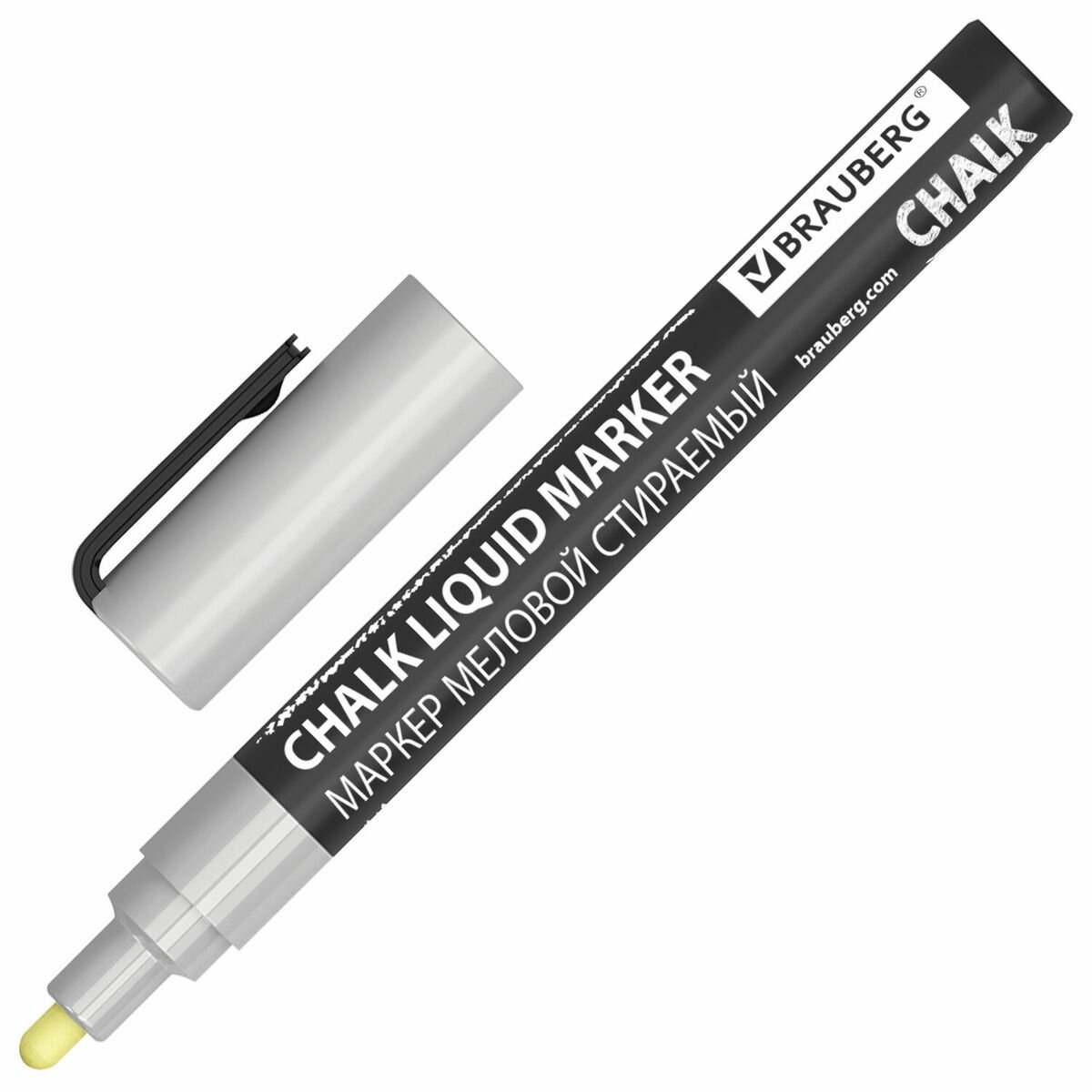 Маркер меловой Brauberg Chalk Liquid Marker (3мм, серебристый, стираемый) (152593), 10шт.