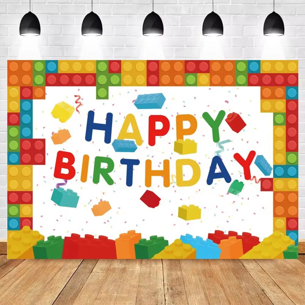 Фон для фото "Happy Birthday" в стиле Lego, JH 75-11