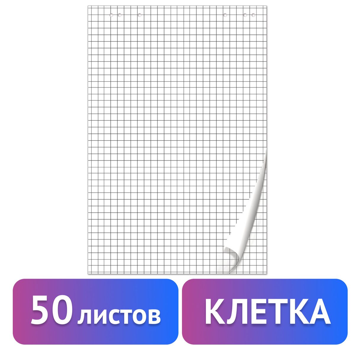 Бумага для флипчартов Brauberg (675x980мм, 80 г/кв. м, белая, клетка, 50 листов) (128647)