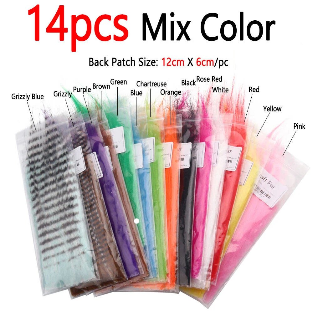 Furabou Grizzly Color Craft Fur Fiber для вязания мух MIX 14pcs