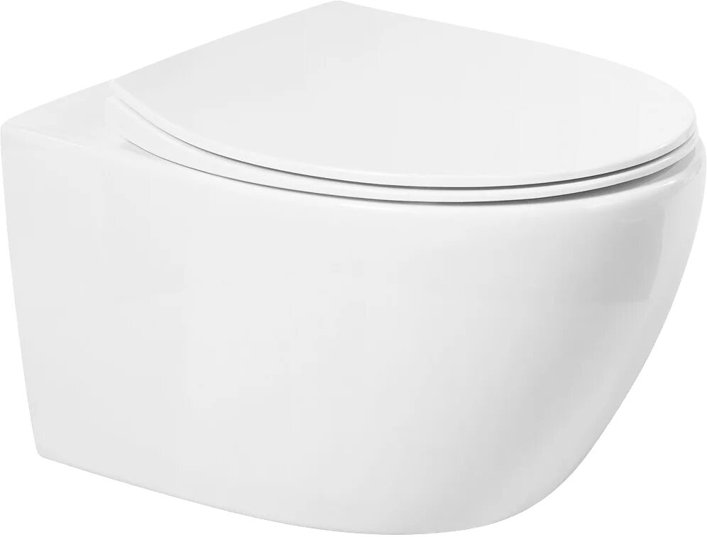 Унитаз подвесной Art&Max Элегант (Elegant) AM9316CHR/SC с микролифтом, безободковый, без бачка, антивсплеск, фаянсовый, белый, глянцевый, овальный, сиденье для унитаза в комплекте