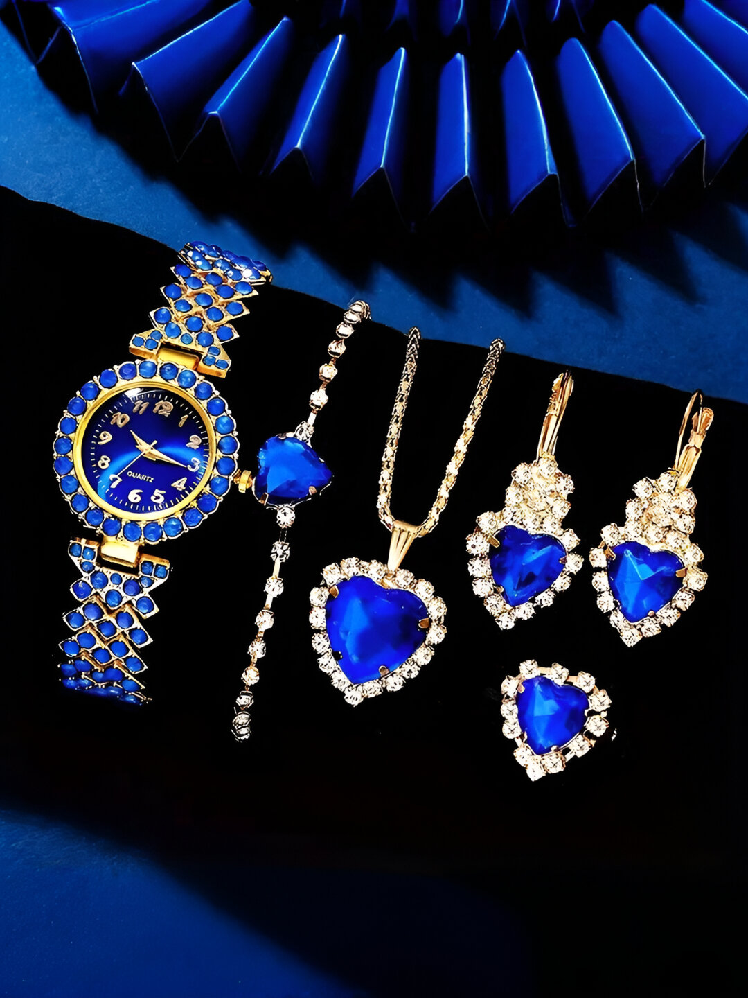 Комплект бижутерии: колье, браслет, кольцо, серьги, цепь, Swarovski Zirconia