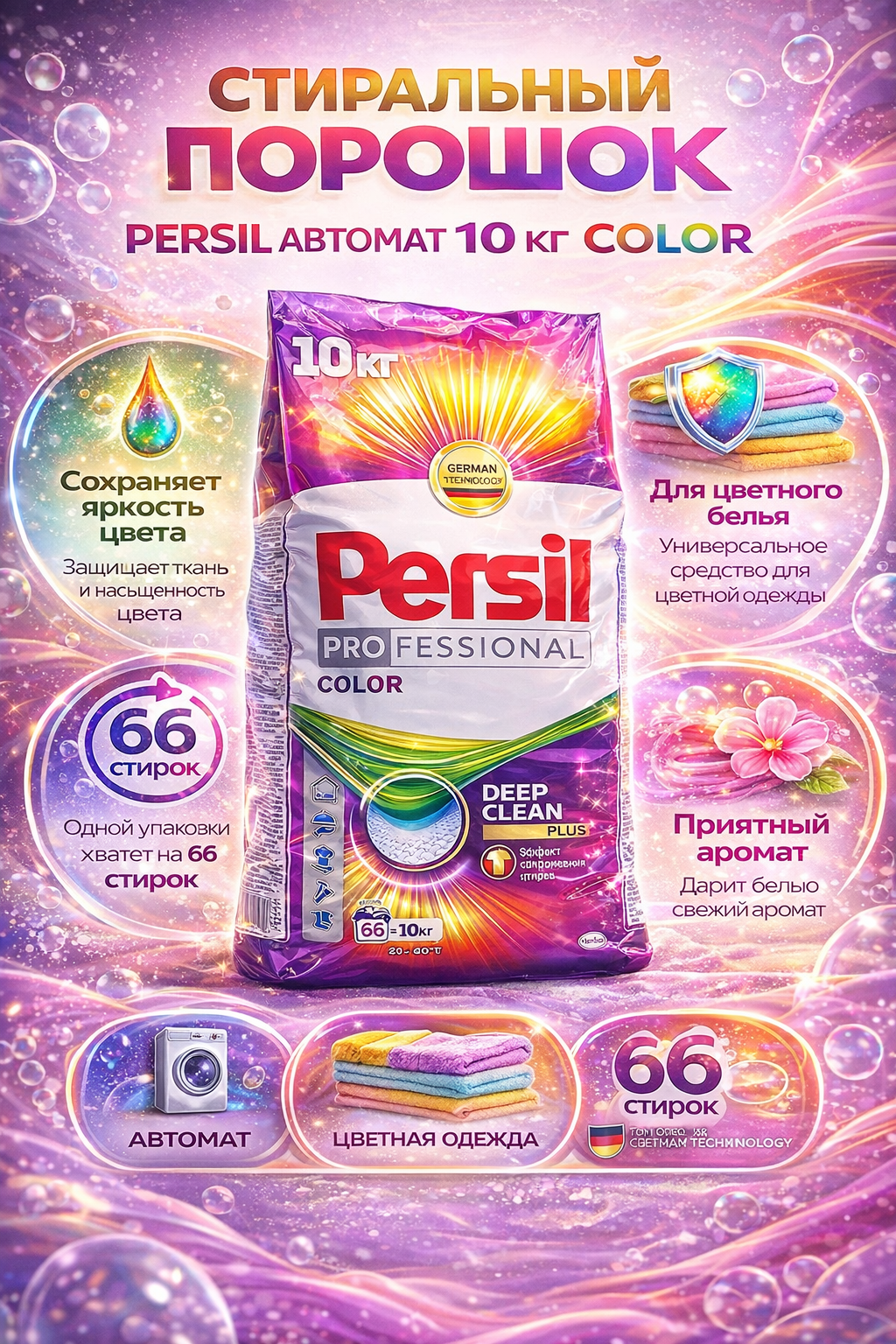 Persil 10 килограмм — Крупная упаковка с усиленной формулой против стойких загрязнений — фото 1