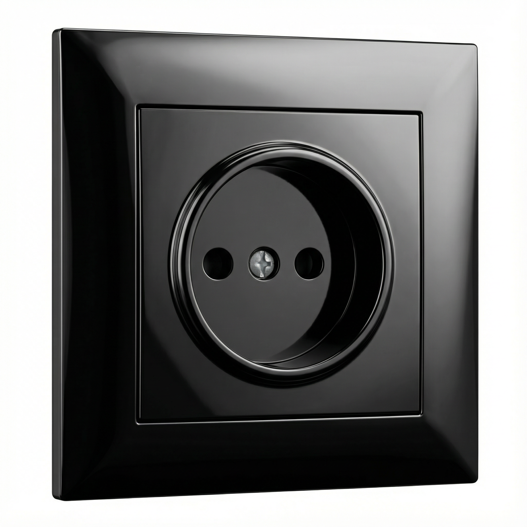 Розетка двухконтактная CTM 9202-46CP черная с рамкой, без заземления, скрытый монтаж, 16А 250В, защитные шторки